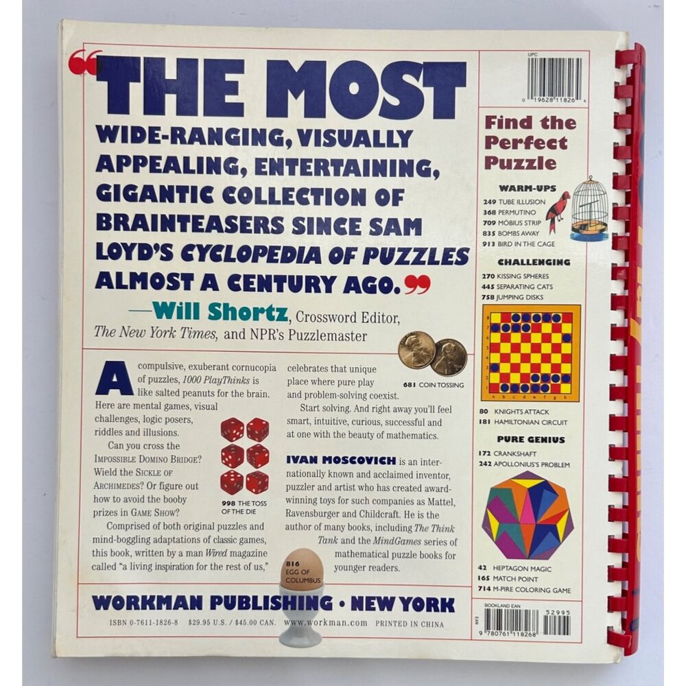 1000 Play Thinks Puzzles Paradoxes Illusions & Games Ivan Moscovich Softcover - Picture 2 of 8